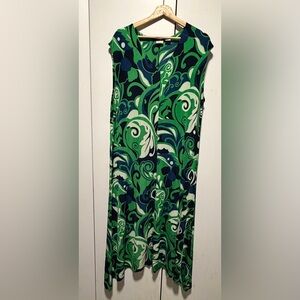 Chico's Vibrant Green and Navy Patterned maxi dress.
